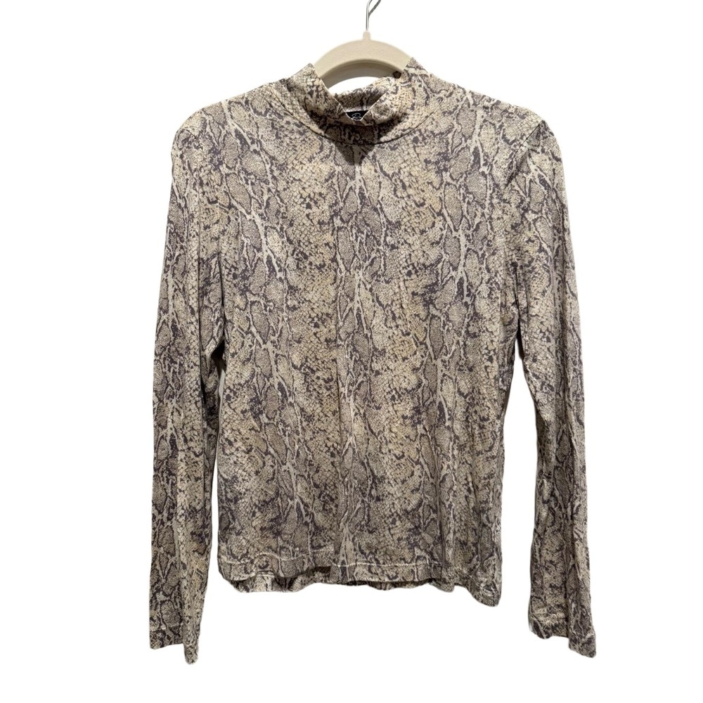 Rails Women’s Small Beige Snakeskin Print Turtleneck Long Sleeve Top size small